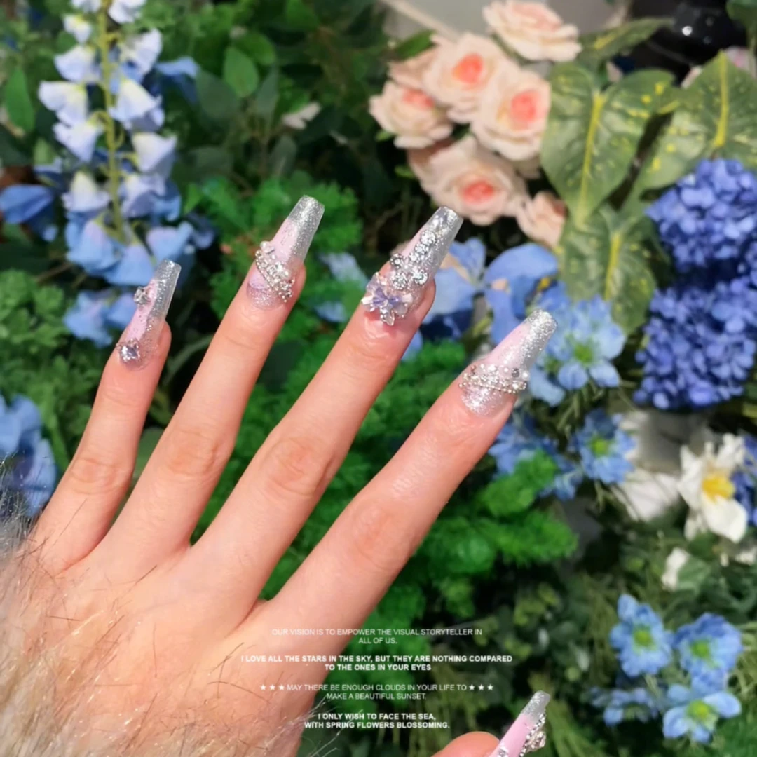 【闪耀姬】TUTU NAIL手工穿戴美甲重复使用重工多巴胺婚甲长尖甲银