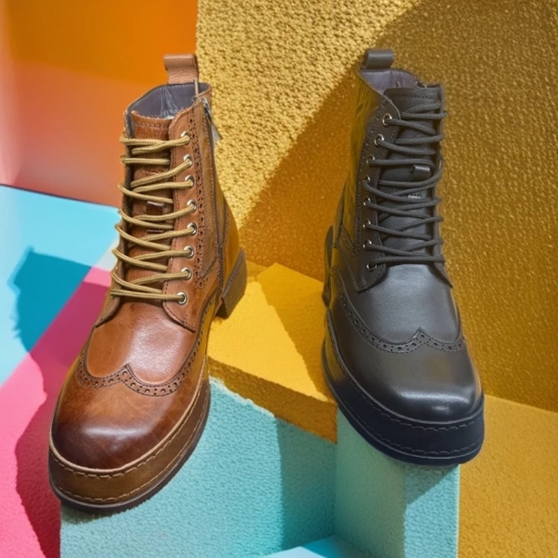 2024年冬季新款男士复古手工工艺商务休闲皮鞋