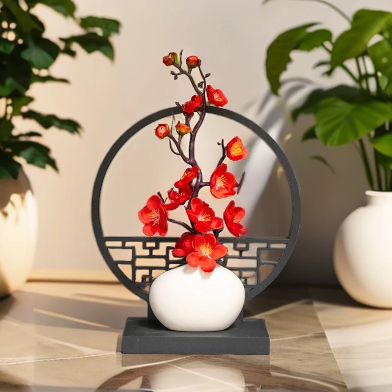 新中式摆件客厅花瓶装饰酒柜玄关电视柜装饰品仿真花禅意摆件