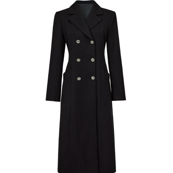 双面呢翻领大衣款赫本风设计感长毛呢外套Y430653