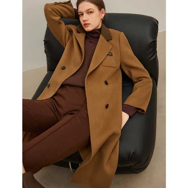 女毛呢外套双面呢大衣款设计感长毛呢外套Y426302529