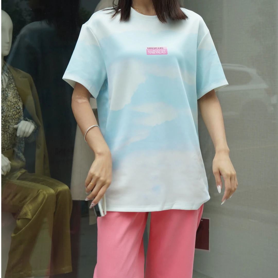 【商场同款】曼德诗时尚休闲宽松T恤2023夏圆领印花短袖M313107096