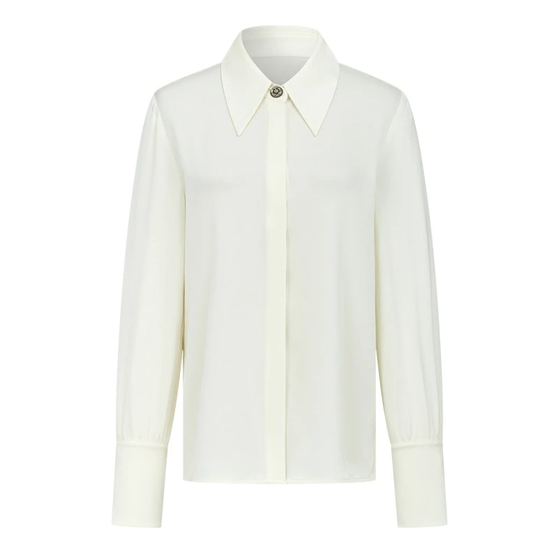 【专柜同款】M311305224曼德诗醋酸衬衫秋季纯色长袖单排扣直筒衬衣