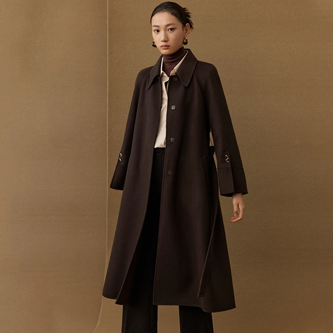 【专柜同款】M426302718曼德诗双面秋冬羊毛大衣女中长款双面呢翻领