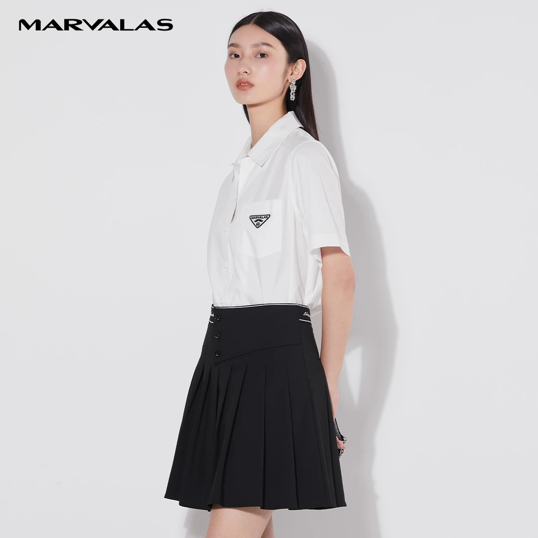 【曼德诗】时尚设计师遮肉短外套夏季纽扣开合衬衫M310313