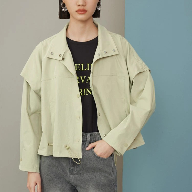 【曼德诗】薄荷曼波外套春秋小个子时尚休闲百搭韩版翻领M421300498