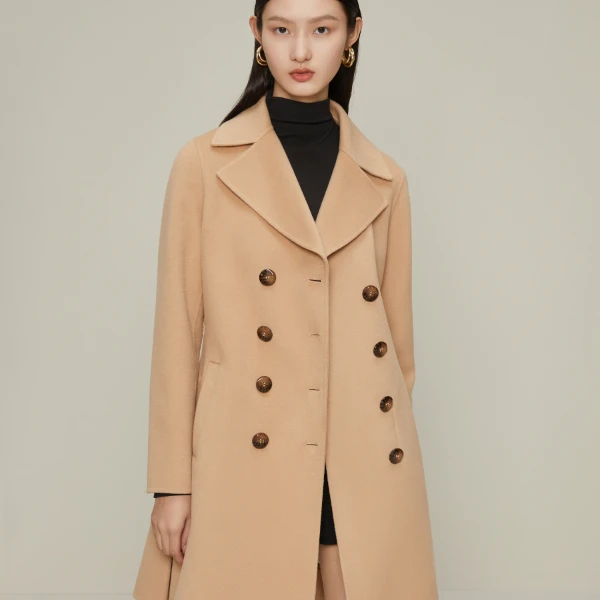 女毛呢外套双面呢大衣款设计感长毛呢外套M431686