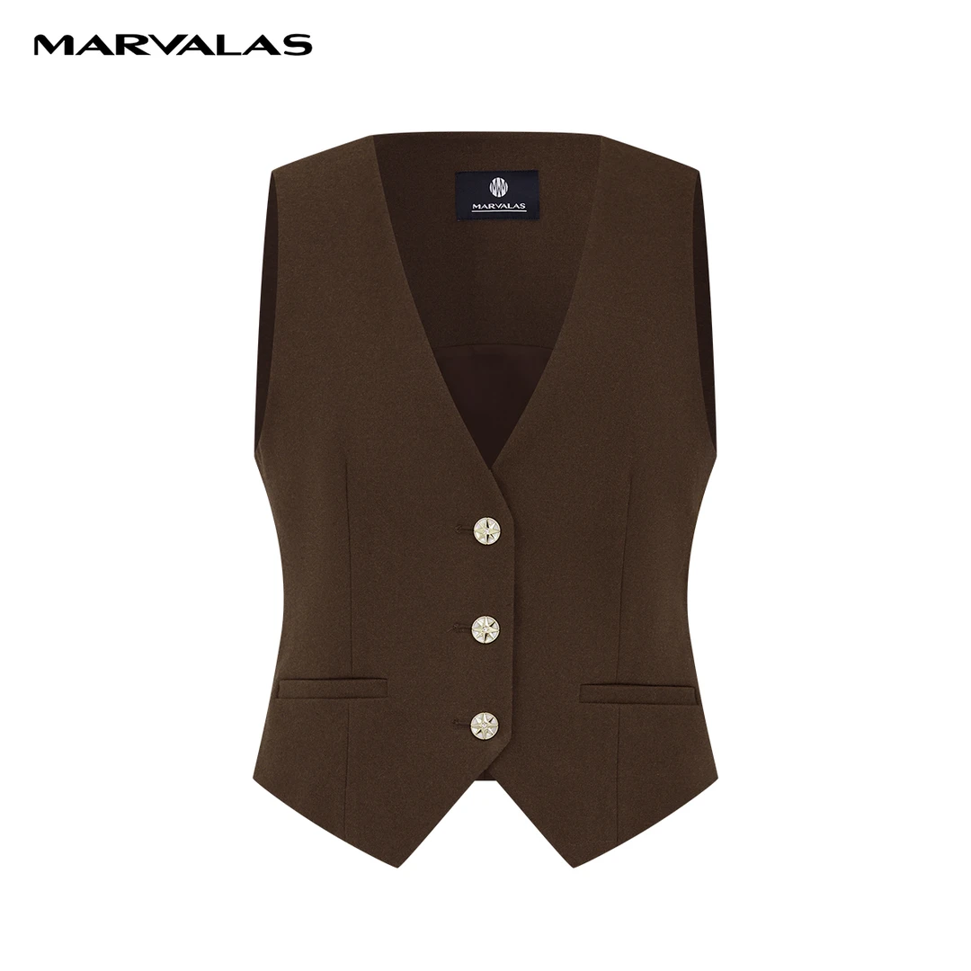 【诗语专属】曼德诗短款马甲2023冬设计感仿呢马夹M418006543