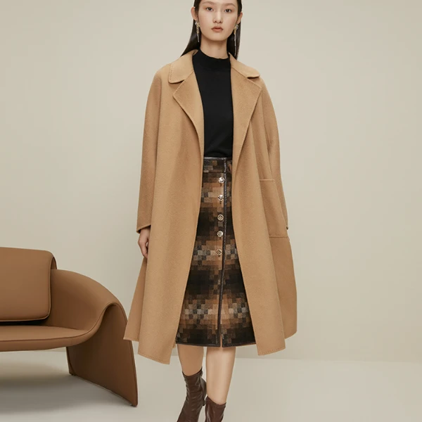 双面呢翻领大衣款设计感中长毛呢外套M431765