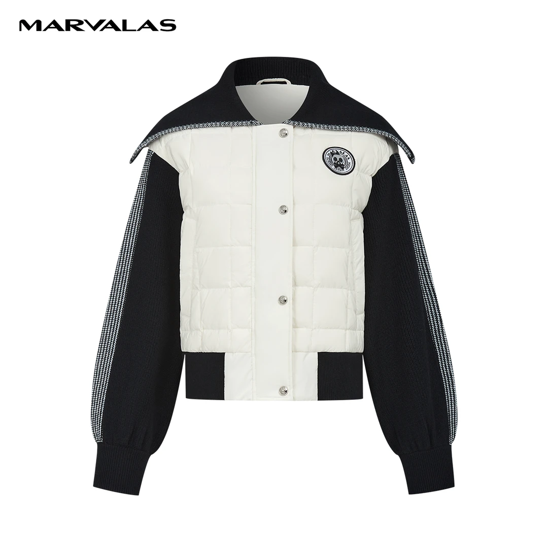 【专柜同款】M427307467曼德诗短款羽绒服2023秋季黑白撞色翻领外