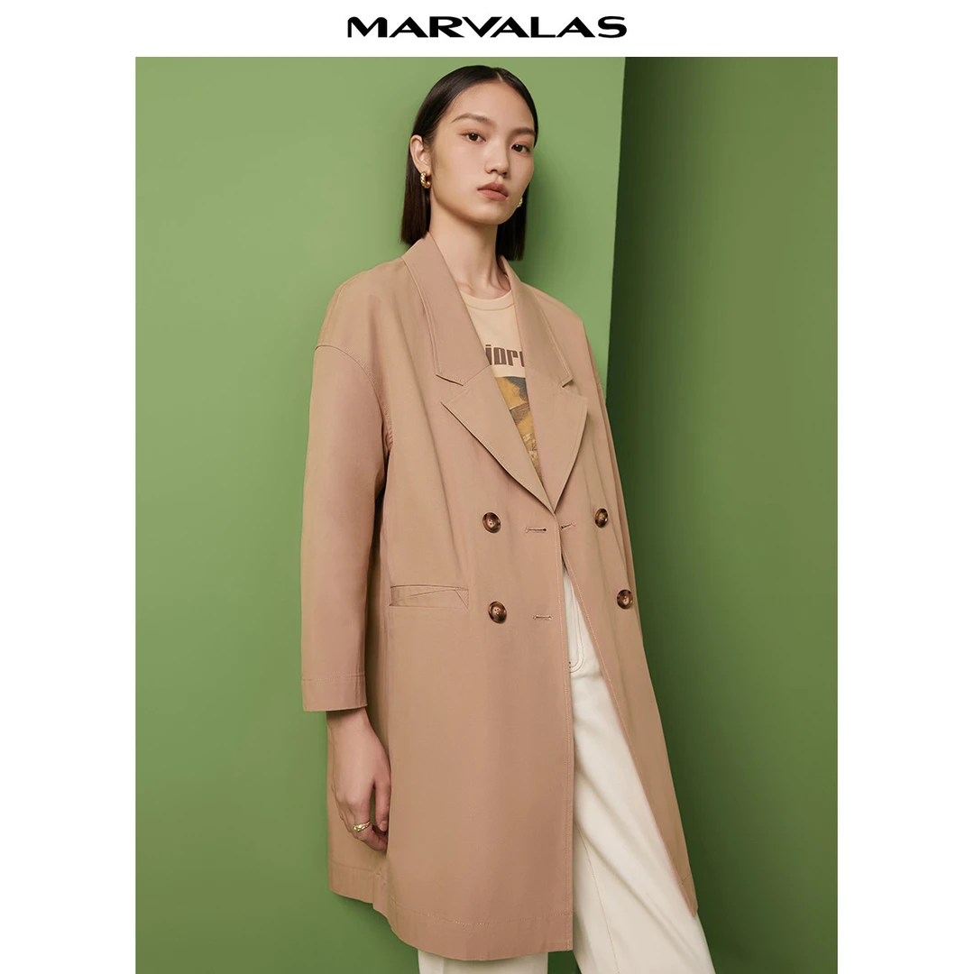 通勤全棉风衣女秋季时尚双排扣高级感中长款外套M430038