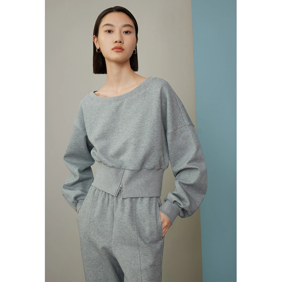 【诗语专属】圆领卫衣女2023冬季套头简约纯色长袖短款时尚上