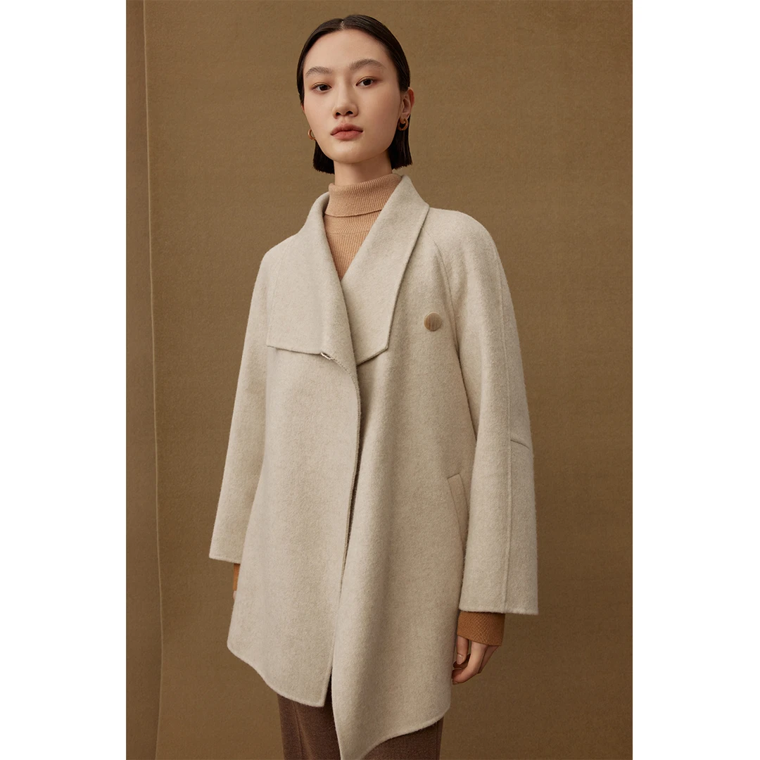 【商场同款】曼德诗羊毛驼绒中长外套冬收腰双面呢大衣M426302854