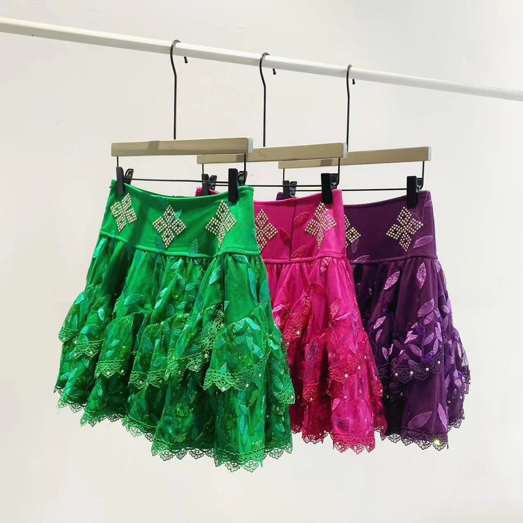 广场舞短裙七海舞服新款绣花烫钻三步踩水兵舞广场舞秋收四季舞裙