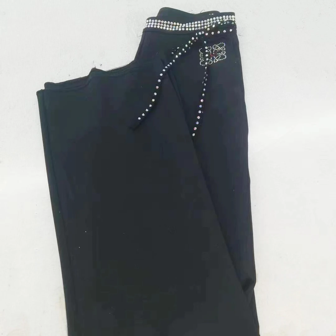 七海舞服 三步踩水兵舞广场舞女式时尚烫钻黑色长裤