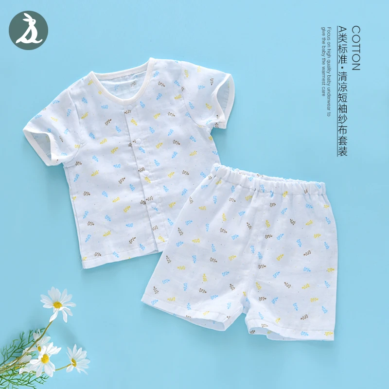 盛哲卡宝宝夏天套装儿童纯棉纱布婴儿短袖两件套短裤套装夏季女童