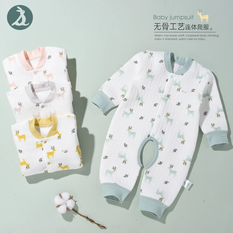 婴儿保暖连体衣秋冬季加厚新生儿开档爬服哈衣男女宝宝夹棉婴幼儿