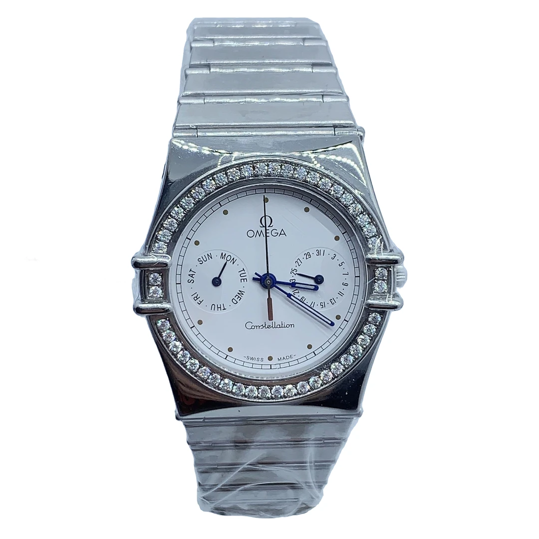 95新 Omega/欧米茄 07754/A星座/熊猫女士石英腕表/32.5盘/后镶钻