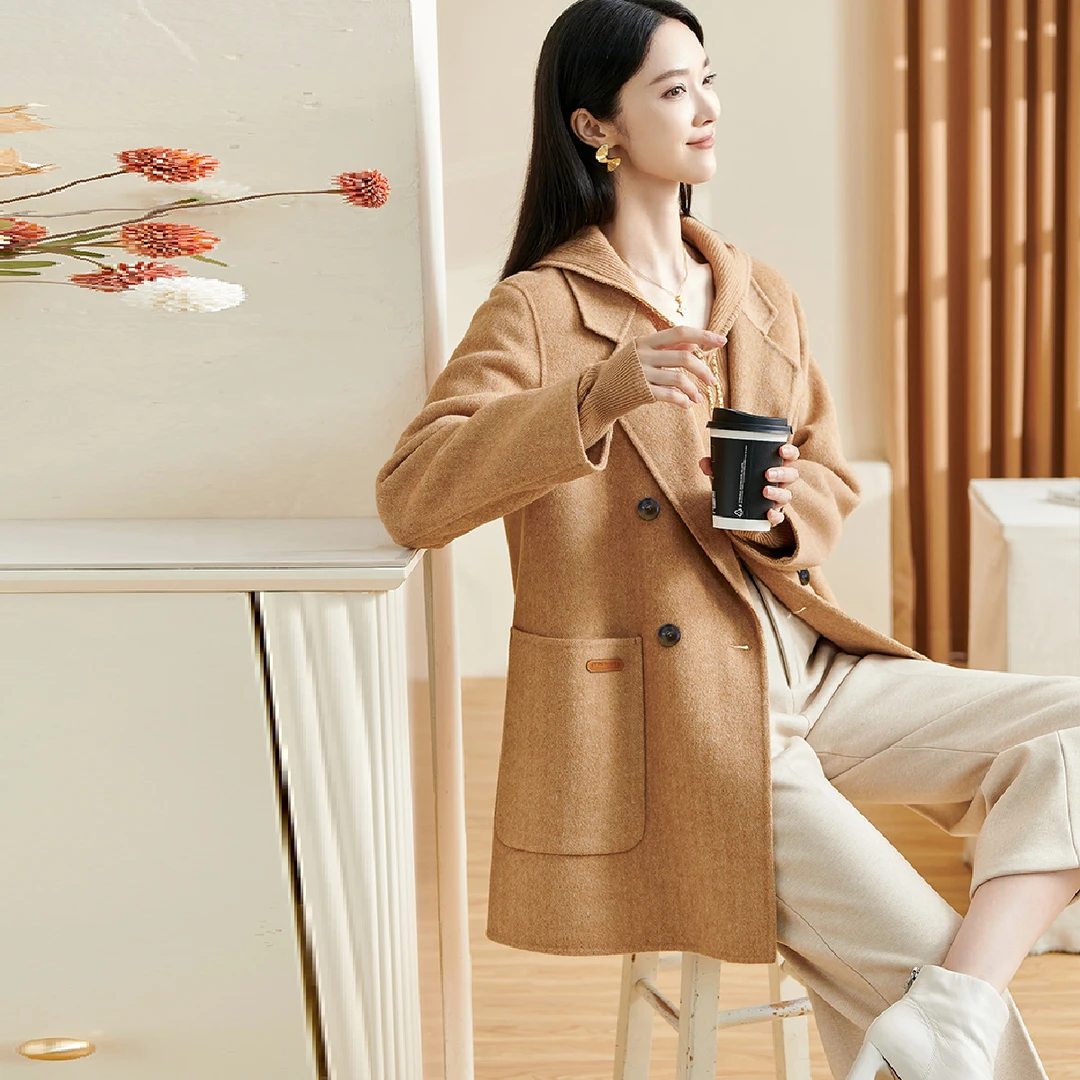 米思阳简约通勤厚实双面呢外套100%绵羊毛西服女5W23DZ1230