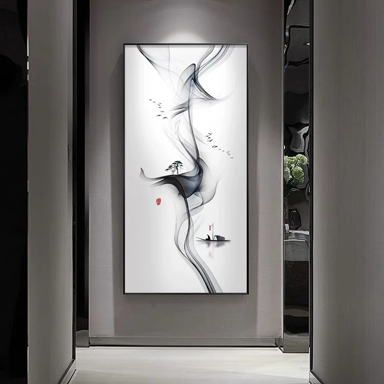 新中式风玄关画水墨禅意国风山水玄关竖版装饰画挂画壁画