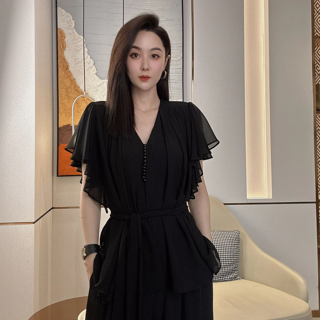 【法式风情】慕兰繁浮夏季新款复古时髦飘带透视薄纱衬衫MM-69063