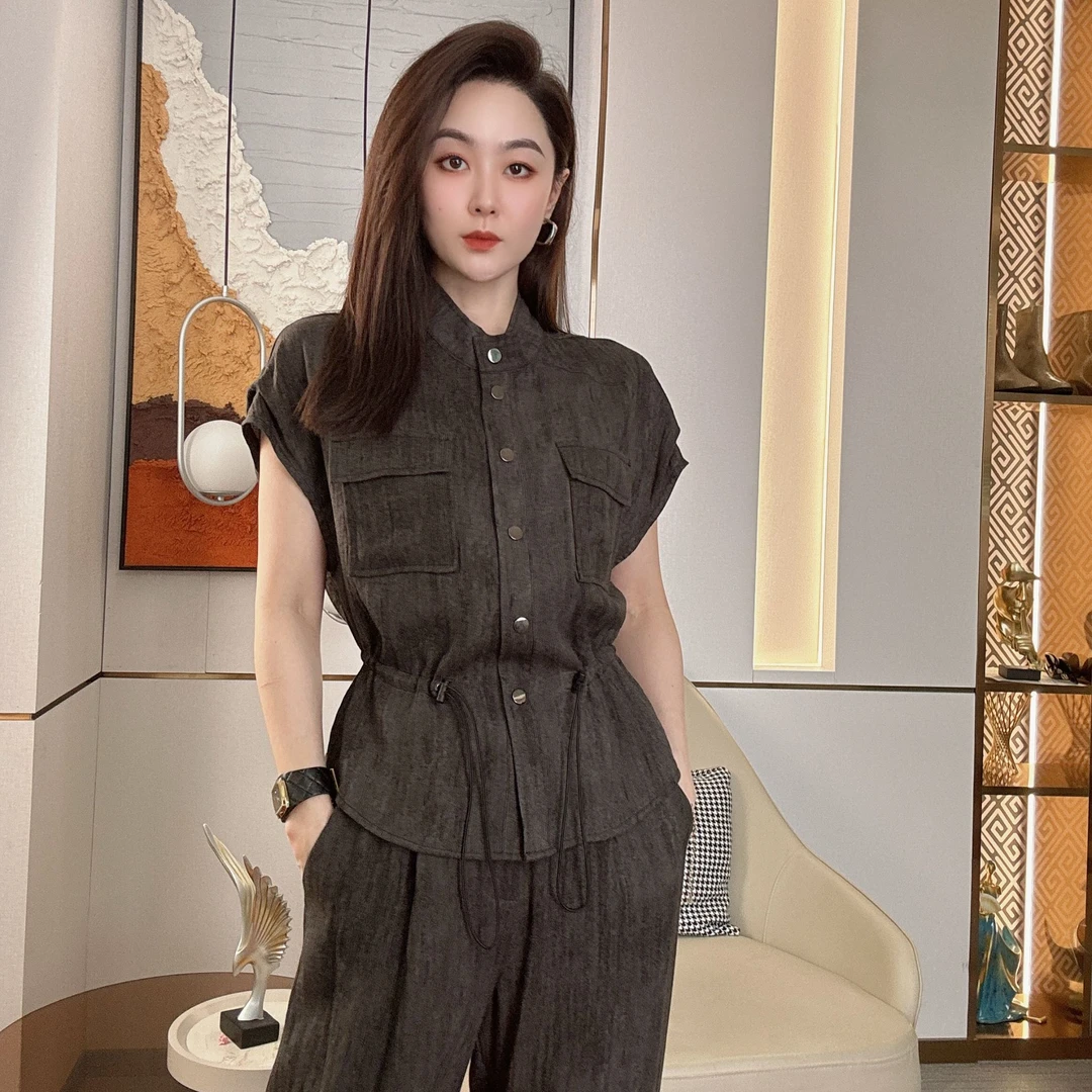 慕兰繁浮夏季新款小香风气质轻奢立领上衣+直筒裤两件套MM-69367