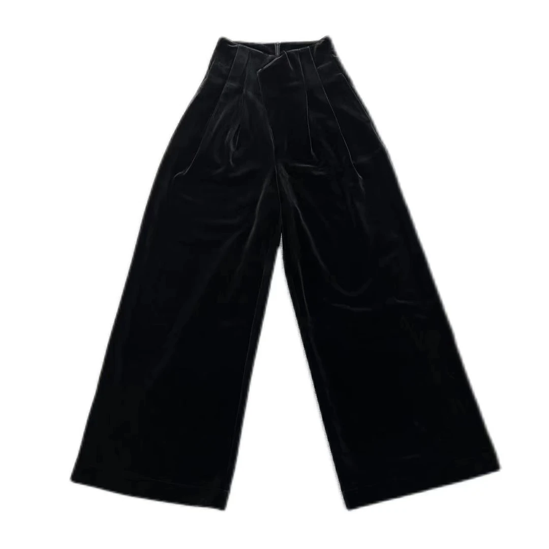 【显瘦密码】慕兰繁浮阔腿裤气质简约高腰不规则休闲丝绒裤ML-2213