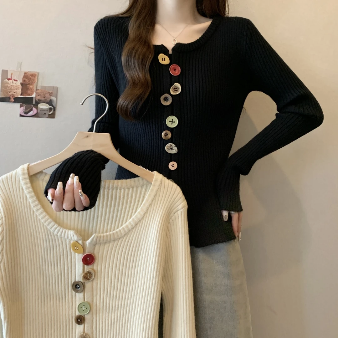大码设计感开叉长袖针织衫女春秋胖MM显瘦洋气V领打底衫法式上衣
