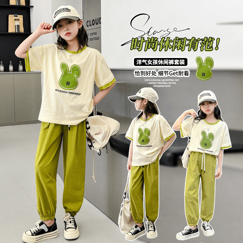 FAVMARTHA女童套装女孩休闲运动两件套夏款2024女大童夏季短袖套