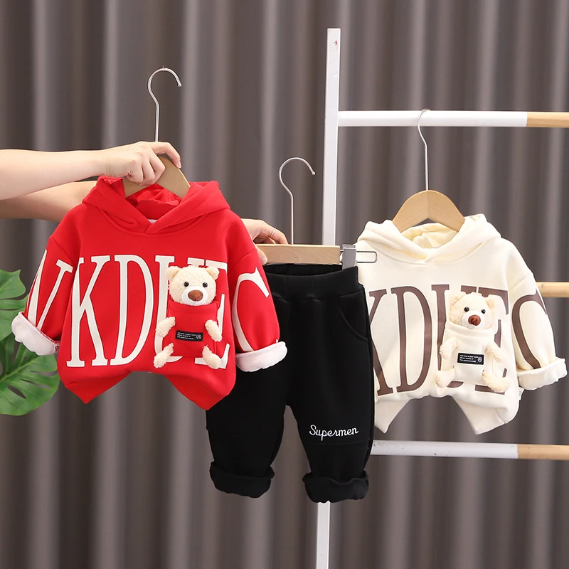 童装男童冬装套装2024新款洋气公仔小熊连帽儿童宝宝秋冬装时髦潮