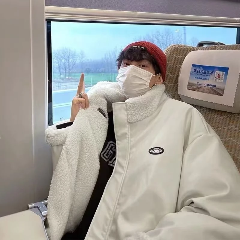 双面穿棉衣潮牌宽松秋装棉袄加厚外套棉服男款2023痞帅百搭冬季