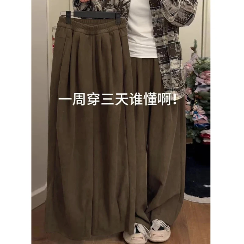 棕色灯芯绒女春秋2025年新款宽松慵懒松弛感冬季加绒裤子