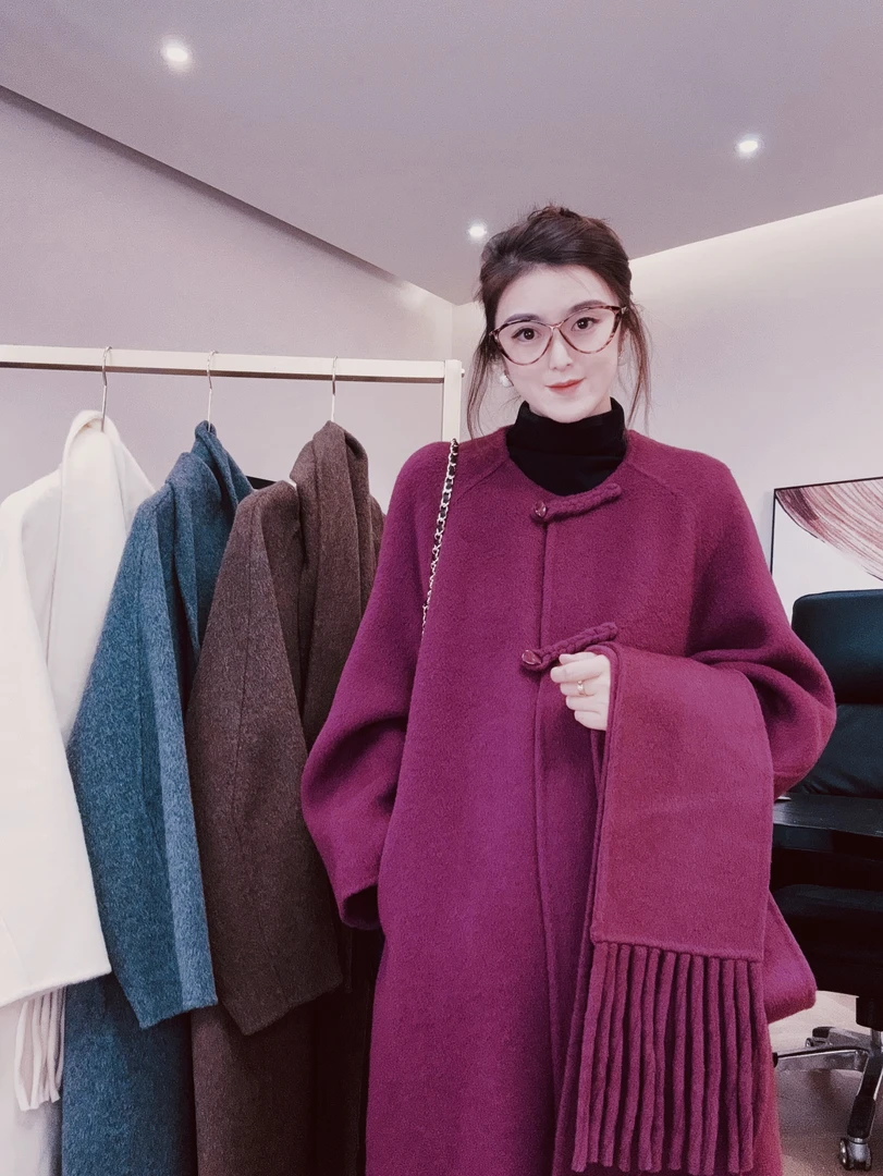 【东欣.紫色星辰】100双面澳洲羊毛大衣气质时尚百搭2024新款1-F38