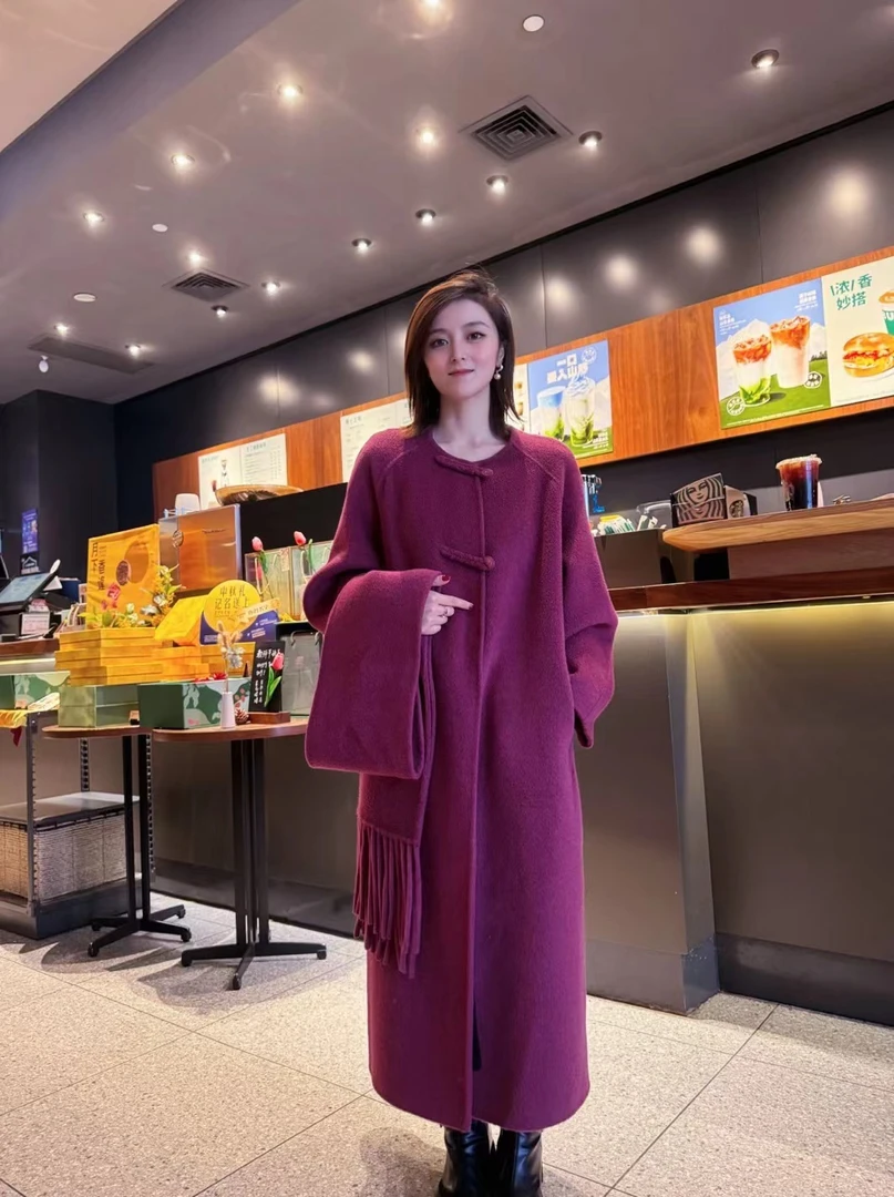 【东欣.紫色星辰】100双面澳洲羊毛大衣气质时尚百搭2024新款F38