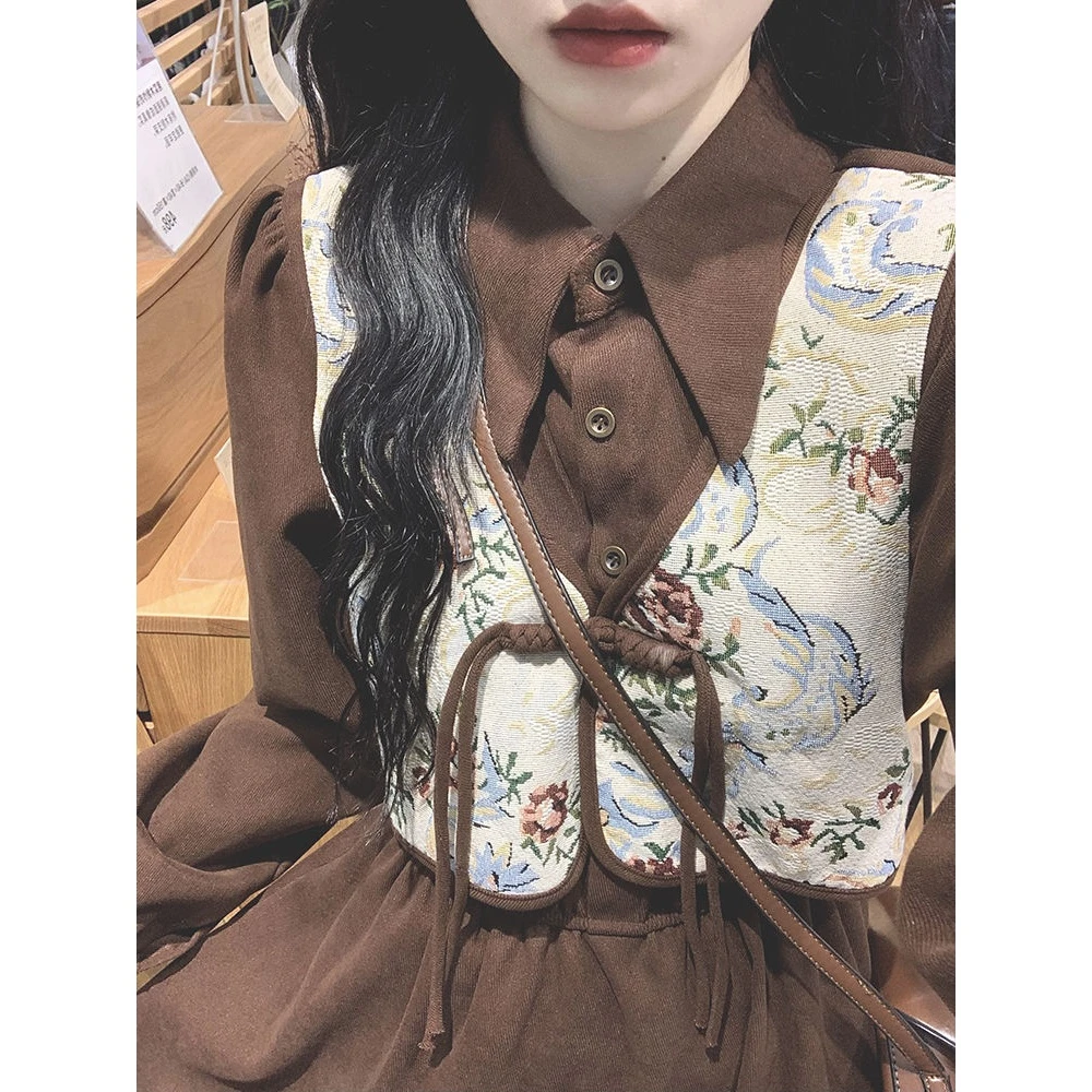 新中式国风保暖洋装女秋冬高级感气质收腰森系温柔风初恋长裙