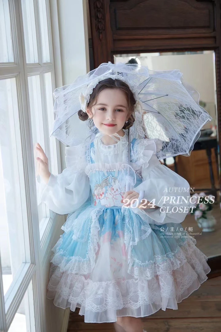 女童洛丽塔公主裙春秋新款蓬蓬纱裙宝宝洋气生日礼服裙