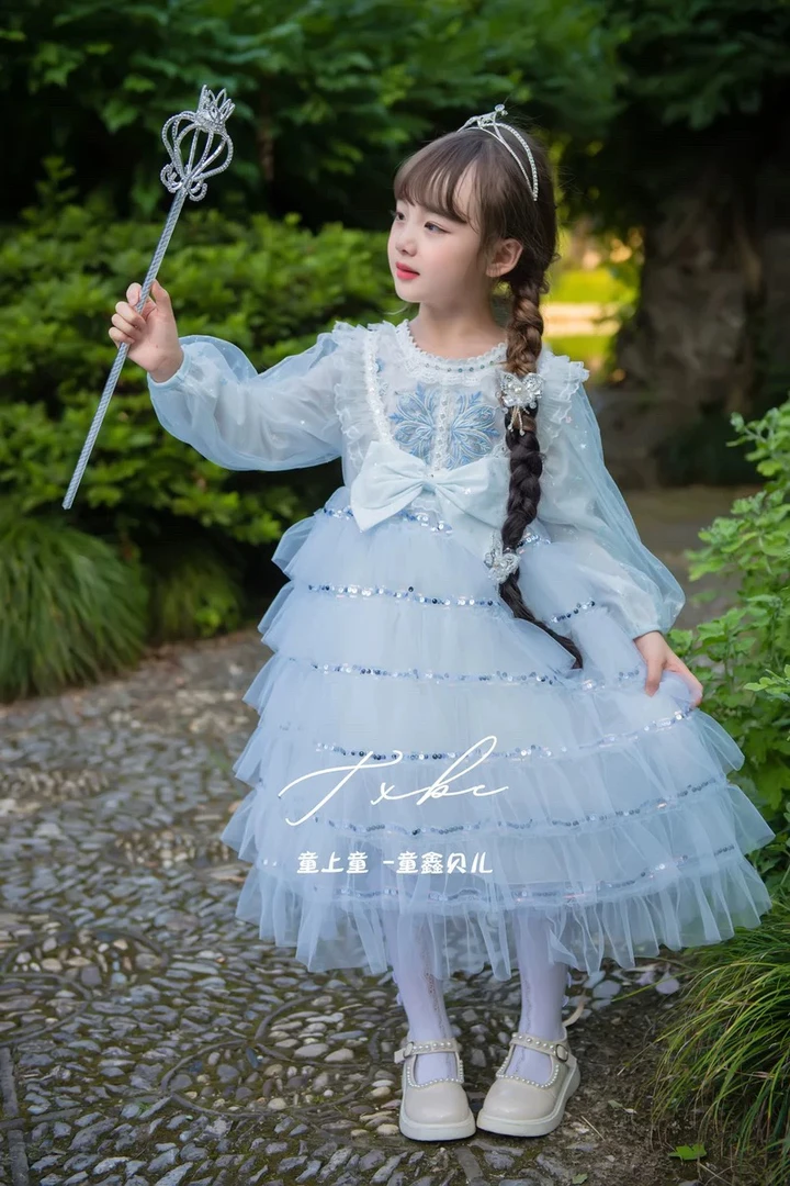 女童蛋糕裙蓬蓬裙连衣裙春秋重工儿童洋气花童裙纱裙礼服裙公主裙