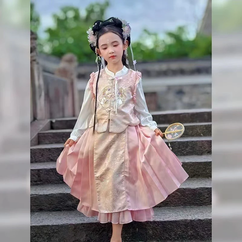 连衣裙新款儿童古装中国风唐装小女孩超仙马面裙仙女公主裙三件套