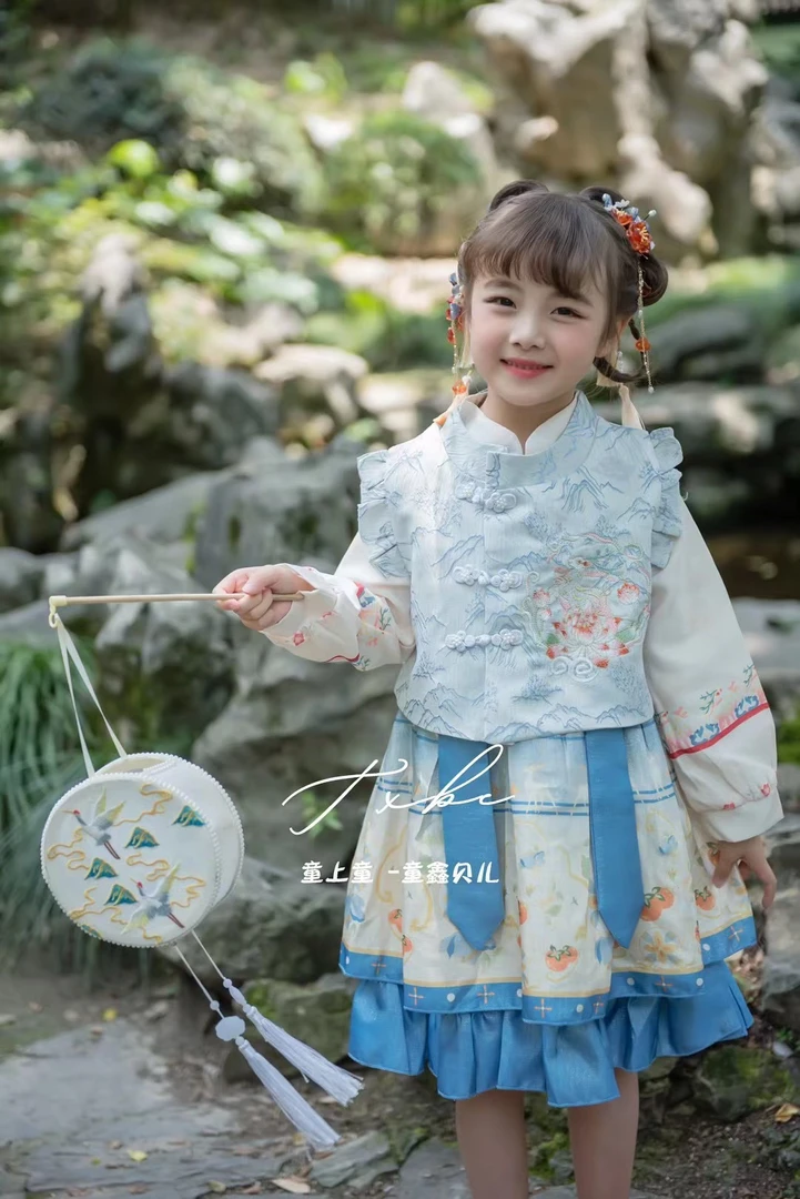 女童汉服2024新款儿童古风超仙连衣裙秋季女孩中国风唐装公主裙子