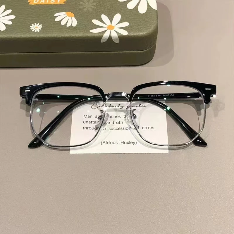 小红书同款半框眼镜男斯文近视可配度数小众防蓝光高颜值平光镜女