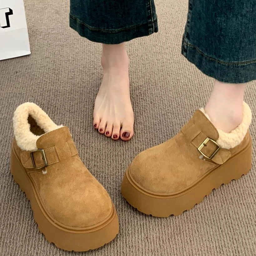 厚底增高勃肯鞋女雪地靴2024新款秋冬加绒面包鞋子保暖东北大棉鞋
