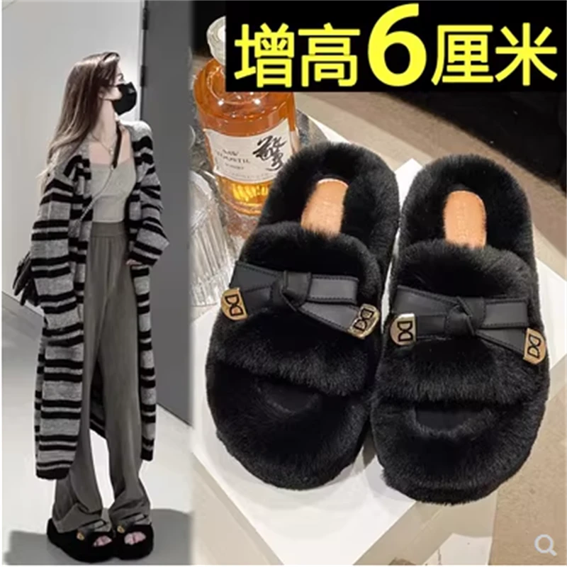 韩国毛毛拖鞋女外穿2024新款秋季爆款网红厚底高级感小香网红爆款