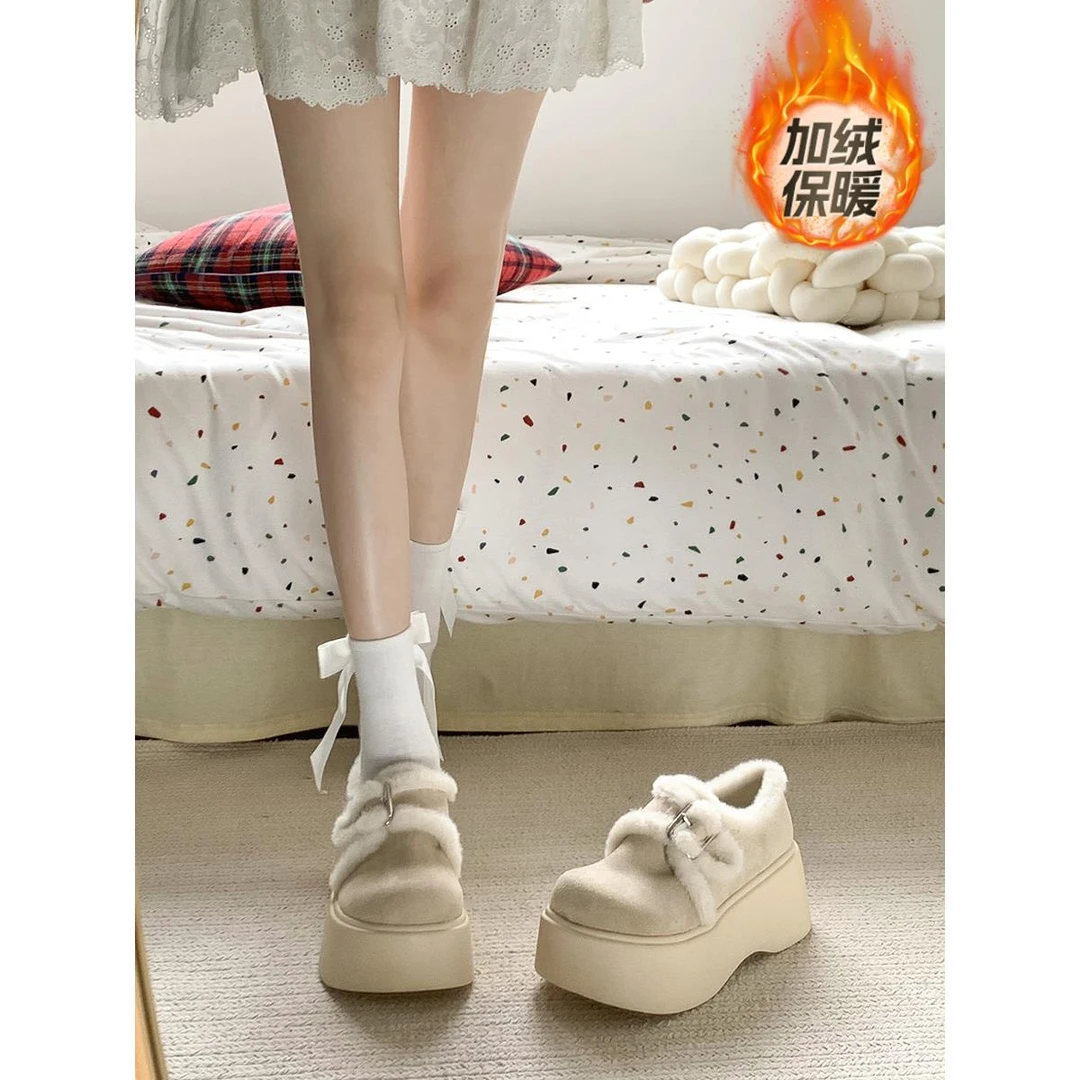 复古网红加绒加厚厚底棉鞋女款2024新款冬季增高保暖毛毛雪地靴子
