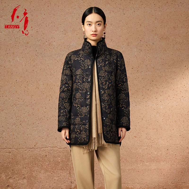TANGY/天意冬季新款立领中长款舒适透气女士府绸棉衣外套2244067