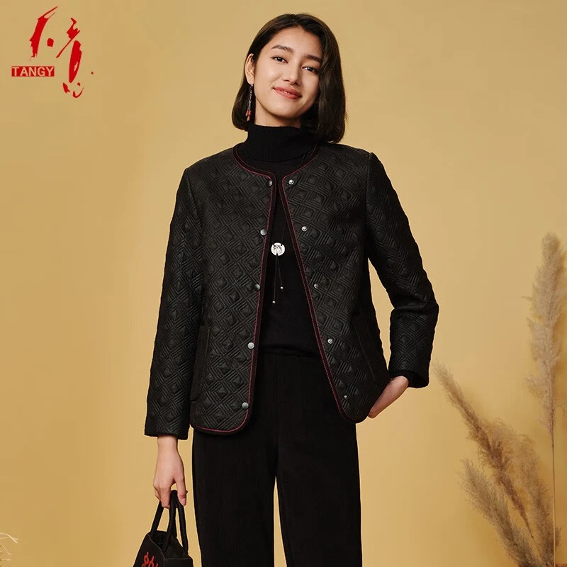 TANGY/天意冬季商场新款莨绸香云纱时尚百搭小香风棉服2234030