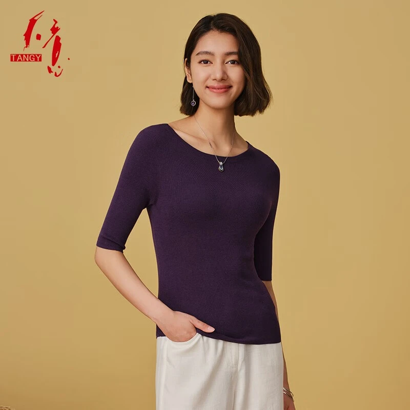 TANGY/天意秋冬新品时尚通勤舒适中袖纯色打底衫针织衫WD233305