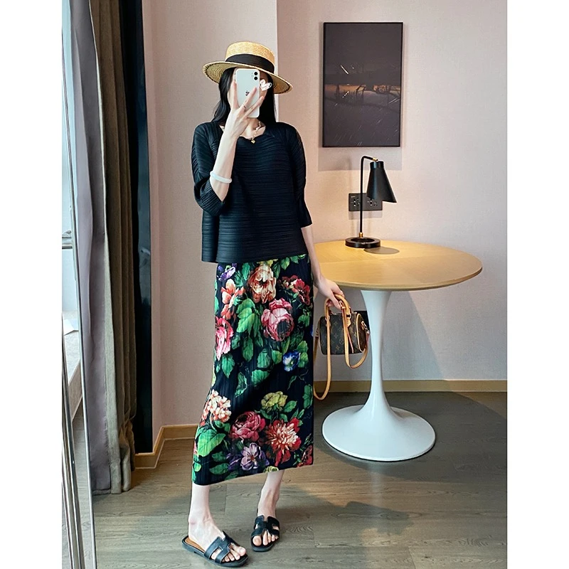 今年流行半身裙女小个子三宅2025褶皱印花时尚半裙夏季小众高级感