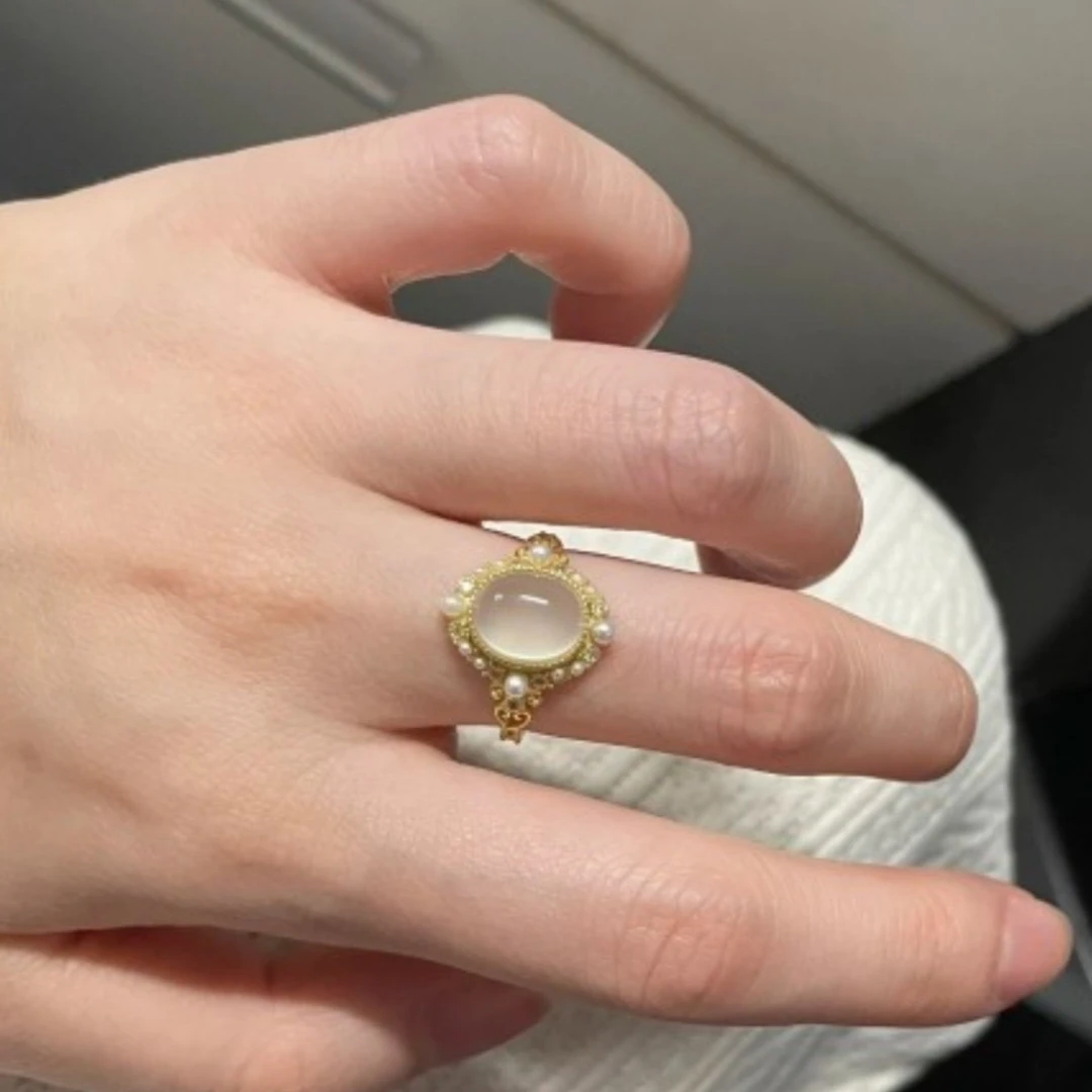 铜合金仿珍珠戒指 百搭简约可调节戒指气质经典小众珠珠指环F496