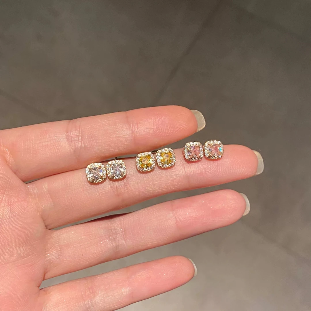 铜合金耳饰 精致3对小巧方糖耳钉小众设计感高级感百搭耳环F1380