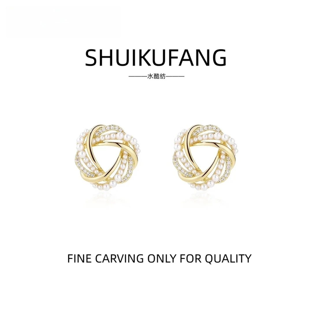 铜合金耳饰 小香风耳扣环珠珠耳钉精致温柔百搭大气耳饰女款F1176